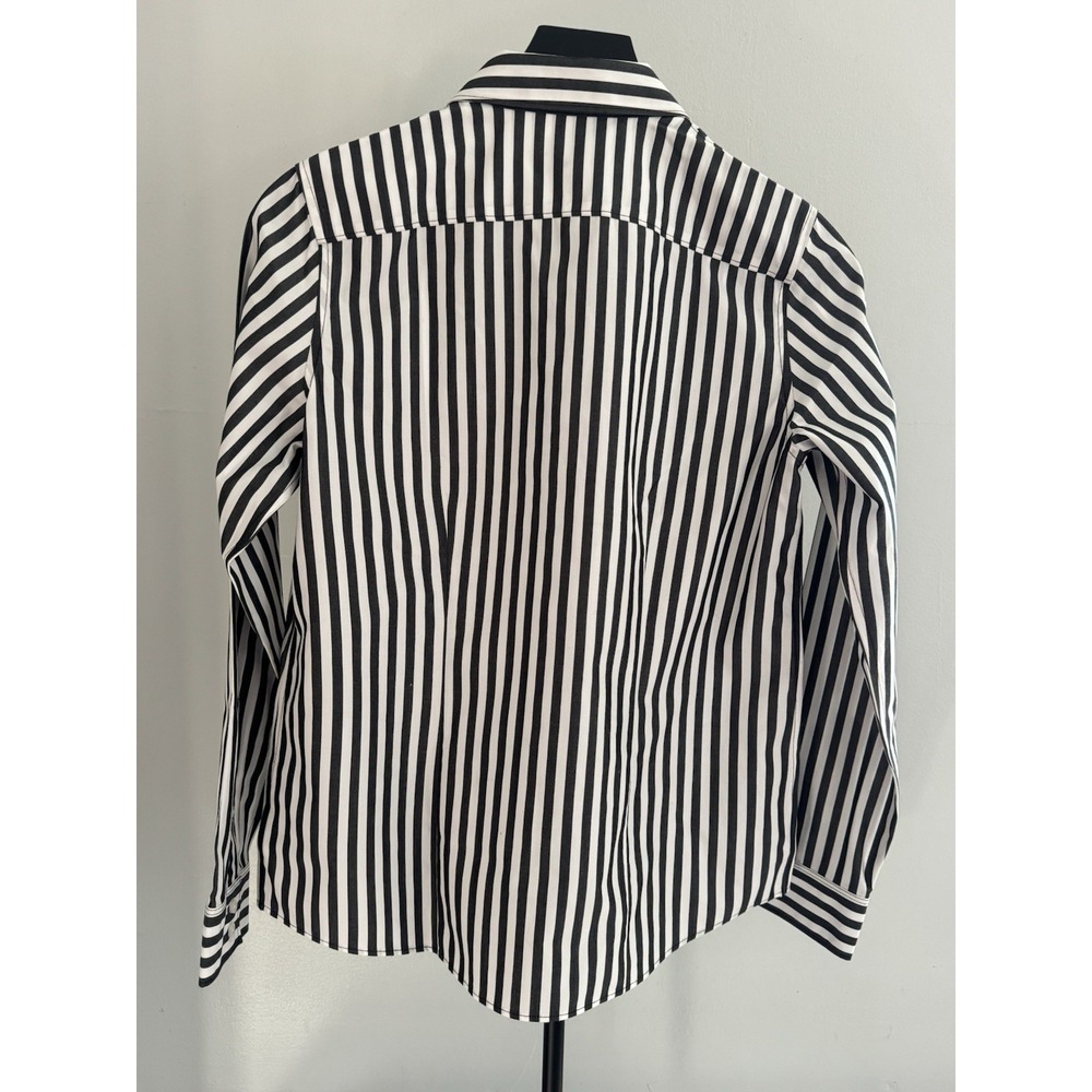 Lands' End Black White Striped Button‎ Down Shirt Women's 4 Cotton Chic Classic - Picture 2 of 7